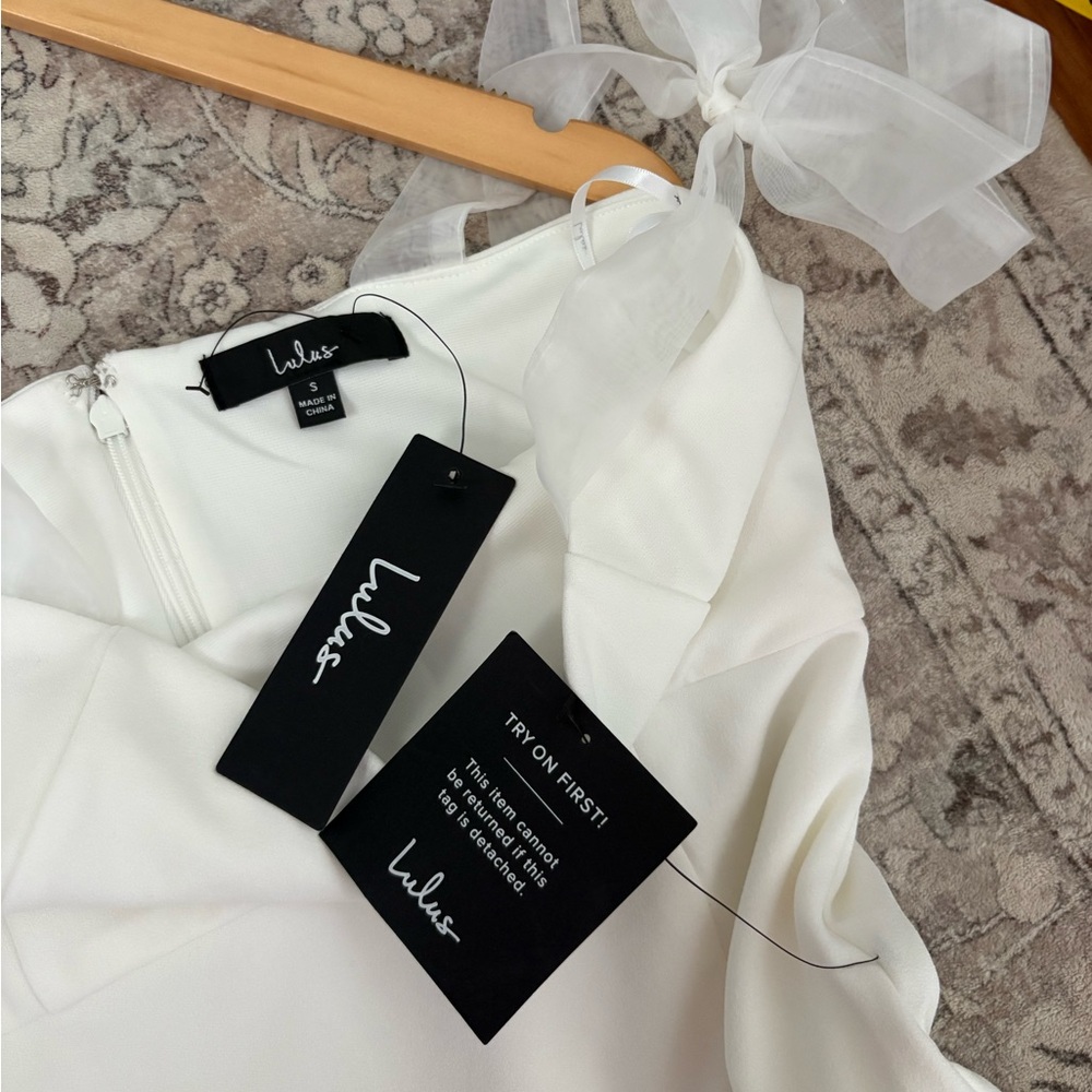 Lulus Romantic Celebration White Tie-Strap Bodycon Midi Dress Size Small Bridal - Picture 5 of 10